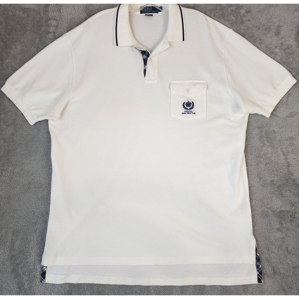 Polo Ralph Lauren Royal Yacht Club Shirt Mens XL White Pique Pocket Vintage Polo - Picture 1 of 11